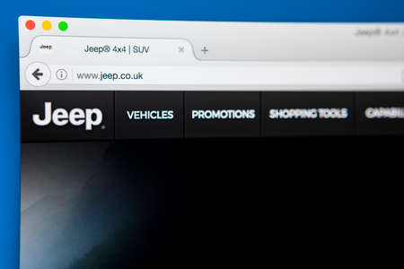LONDON, UK - APRIL 27TH 2017: The homepage for the official website of Jeep, the American brand of automobiles, on 27th April 2017.のeditorial素材