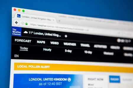 LONDON, UK - MAY 3RD 2017: Viewing The Weather Channel website on a computer screen, on 3rd May...