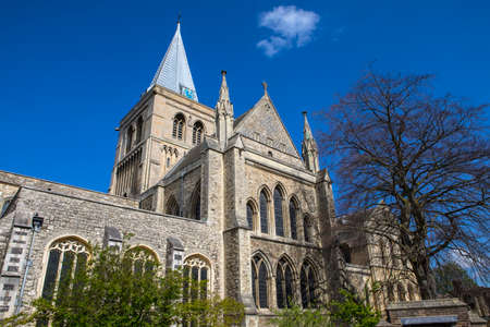 The magnificent facade of the historic Rochester Cathedral in Rochester, Kent.の写真素材