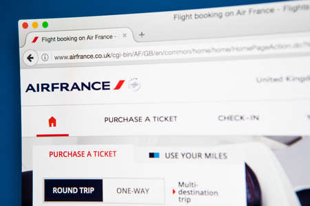 LONDON, UK - MAY 3RD 2017: The homepage of the official website for Air France, the flag carrier...