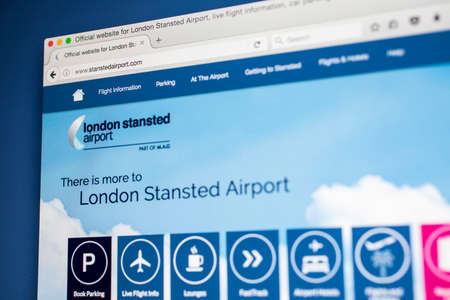 LONDON, UK - MAY 17TH 2017: The homepage for the official website of London Stansted Airport, on...
