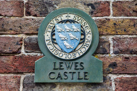 LEWES, UK - MAY 31ST 2017: A plaque at the historic Lewes Castle in Lewes, East Sussex, UK, on 31st May 2017.のeditorial素材