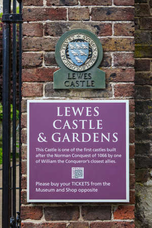 LEWES, UK - MAY 31ST 2017: A plaque and sign at the historic Lewes Castle in East Sussex, UK, on 31st May 2017.のeditorial素材