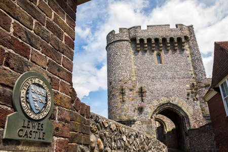 LEWES, UK - MAY 31ST 2017: A view of Barbican Gate at the historic Lewes Castle in East Sussex, UK, on 31st May 2107.のeditorial素材