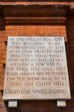 LEWES, UK - MAY 31ST 2017: Plaque on the exterior of County Hall in Lewes, detailing the history of the vaults beneath the building, on 31st May 2017.のeditorial素材