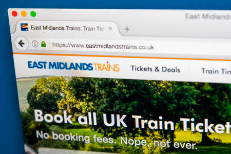 LONDON, UK - JUNE 8TH 2017: The homepage of the official website for East Midlands Trains, on 8th June 2017.  The company is owned by Stagecoach Group.のeditorial素材