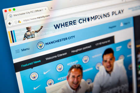 LONDON, UK - JUNE 8TH 2017: The homepage of the official website for Manchester City Football Club,...