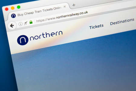 LONDON, UK - JUNE 8TH 2017: The homepage of the official website for Northern, on 8th June 2017. ...