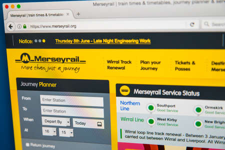 LONDON, UK - JUNE 8TH 2017: The homepage of the official website for Merseyrail, on 8th June 2017.