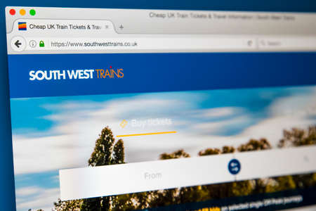 LONDON, UK - JUNE 8TH 2017: The homepage of the official website for South West Trains, on 8th June 2017.のeditorial素材