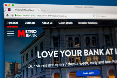 LONDON, UK - JUNE 8TH 2017: The homepage of the official website for the Metro Bank, on 8th June...