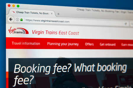 LONDON, UK - JUNE 8TH 2017: The homepage of the official website for Virgin Trains East Coast, on...