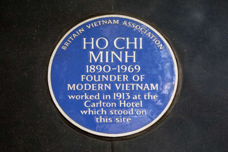 LONDON, UK - JUNE 14TH 2017: A blue plaque dedicated to the Founder of modern Vietnam - Ho Chi Minh...