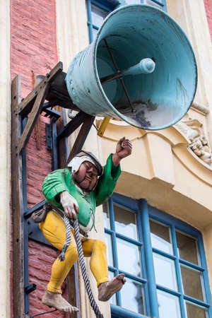 The bell ringer sign above the Brasserie de la Cloche in Lille, France.の写真素材