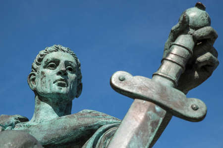 A statue of Roman Emperor Constantine the Great, located at York Minster in the historic city of York, England.の写真素材