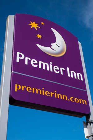 YORK, UK - JULY 17TH 2017: The Premier Inn logo outside their hotel near Leeds, UK, on 17th July 2017.のeditorial素材