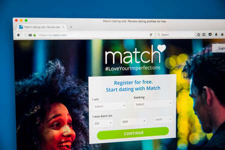 LONDON, UK - AUGUST 7TH 2017: The homepage of the website for Match.com, the online dating service, on 7th August 2017.のeditorial素材