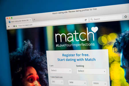 LONDON, UK - AUGUST 7TH 2017: The homepage of the website for Match.com, the online dating service, on 7th August 2017.のeditorial素材