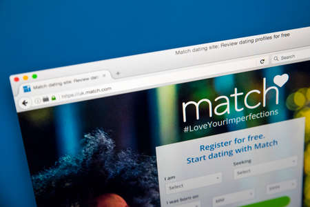 LONDON, UK - AUGUST 7TH 2017: The homepage of the website for Match.com, the online dating service, on 7th August 2017.のeditorial素材