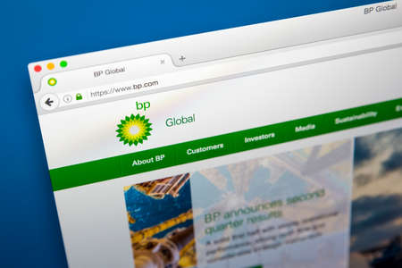 LONDON, UK - AUGUST 7TH 2017: The homepage of the official website for British Petroleum, commonly known as BP - the multinational oil and gas company, on 7th August 2017.のeditorial素材