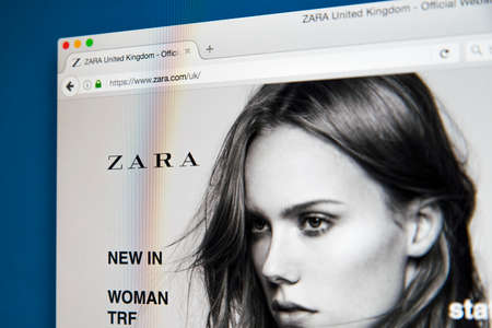 LONDON, UK - AUGUST 10TH 2017: The homepage of the official website for Zara, the Spanish clothing and accessories retailer, on 10th August 2017.のeditorial素材