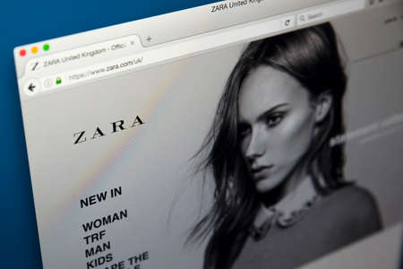 LONDON, UK - AUGUST 10TH 2017: The homepage of the official website for Zara, the Spanish clothing and accessories retailer, on 10th August 2017.のeditorial素材
