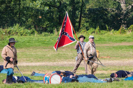 KENT, UK - AUGUST 28TH 2017: Actors posing as Confederate soldiers from the American Civil War...