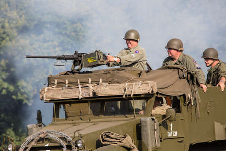 KENT, UK - AUGUST 28TH 2017: Actors posing as American soldiers from the 2nd World War, at the...