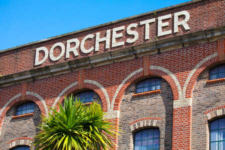 Dorchester sign on the exterior of the old Dorchester Brewery building in Brewery Square,...