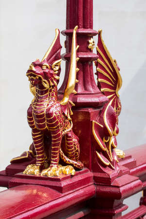 A close-up of the Dragon sculptures on the Holborn Viaduct bridge in the City of London, UK. The Dragon is a symbol of the City of London.の写真素材