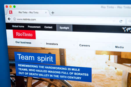 LONDON - OCTOBER 25TH 2017: The homepage of the official website for the Rio Tinto Group - the...