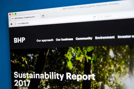 LONDON, UK - OCTOBER 25TH 2017: The homepage of the official website for  BHP Billiton - the...