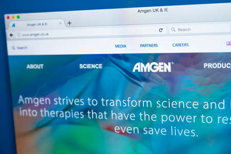 LONDON, UK - OCTOBER 25TH 2017: The homepage of the official website for Amgen Inc - the American...