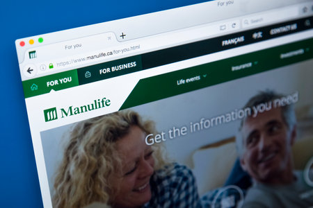 LONDON, UK - OCTOBER 25TH 2017: The homepage of the official website for the Manulife Financial...