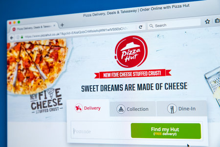LONDON, UK - OCTOBER 25TH 2017: The homepage of the official website for Puzza Hut - the American...