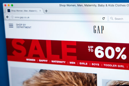 LONDON, UK - OCTOBER 25TH 2017: The homepage of the official website for GAP - the American worldwide clothing and accessories retailer, on 25th October 2017.のeditorial素材