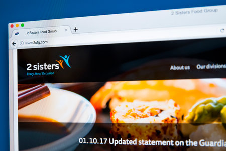 LONDON, UK - OCTOBER 25TH 2017: The homepage of the official website for the 2 Sisters Food Group,...