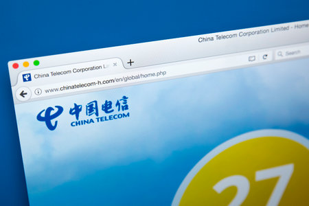 LONDON, UK - OCTOBER 21ST 2017: The homepage of the official website for China Telecom Corp - the Chinese telecommunications company, on 21st October 2017.のeditorial素材