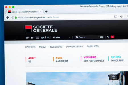LONDON, UK - OCTOBER 21ST 2017: The homepage of the official website for Societe Generale - the...
