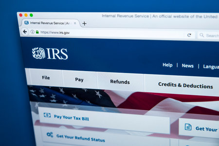 LONDON, UK - NOVEMBER 17TH 2017: The homepage of the official website for the Internal Revenue Service - the revenue service of the United States federal government, on 17th November 2017.のeditorial素材