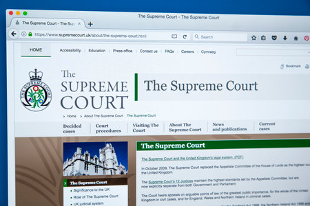 LONDON, UK - NOVEMBER 17TH 2017: The homepage of the official website for The Supreme Court of the United Kingdom, on 17th November 2017.のeditorial素材
