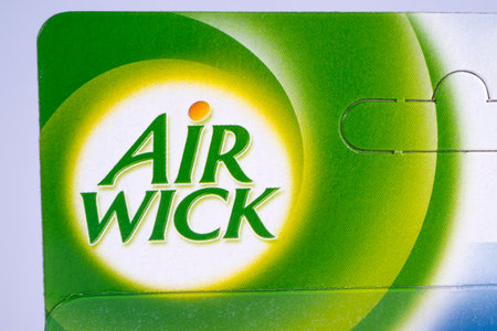 LONDON, UK - DECEMBER 18TH 2017: A close-up of the logo for Air Wick - the American air freshener brand produced by Reckitt Benckiser, on 18th December 2017.のeditorial素材