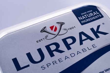 LONDON, UK - DECEMBER 18TH 2017: A pack of Lurpak butter over a plain background, on 18th December 2017. Lurpak is sold in 75 countries worldwide.のeditorial素材