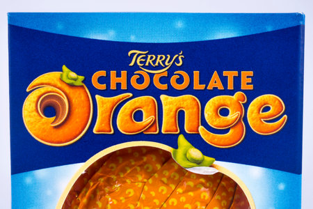 LONDON, UK - DECEMBER 18TH 2017: A close-up of the Terrys Chocolate Orange logo, on 18th December 2017.のeditorial素材