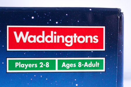 LONDON, UK - DECEMBER 18TH 2017: A close-up of the Waddingtons logo on the packaging of a board...