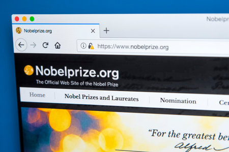 LONDON, UK - JANUARY 4TH 2018: The homepage of the official website for the Nobel Prize, on 4th January 2018.のeditorial素材