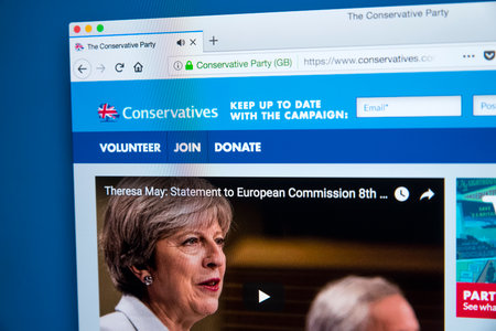 LONDON, UK - JANUARY 4TH 2018: The homepage of the official website for the Conservative Party - the conservative political party in the UK, on 4th January 2018.のeditorial素材