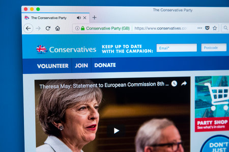 LONDON, UK - JANUARY 4TH 2018: The homepage of the official website for the Conservative Party - the conservative political party in the UK, on 4th January 2018.のeditorial素材