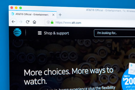 LONDON, UK - JANUARY 25TH 2018: The homepage of the official website for AT&T Inc - the American...