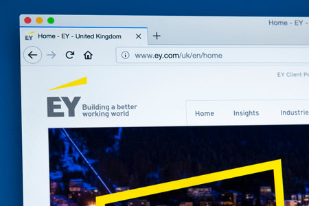 LONDON, UK - JANUARY 25TH 2018: The homepage of the official website for Ernst & Young - the...